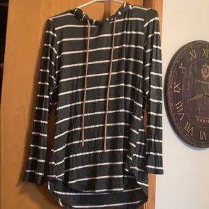 Grey hooded stripe top